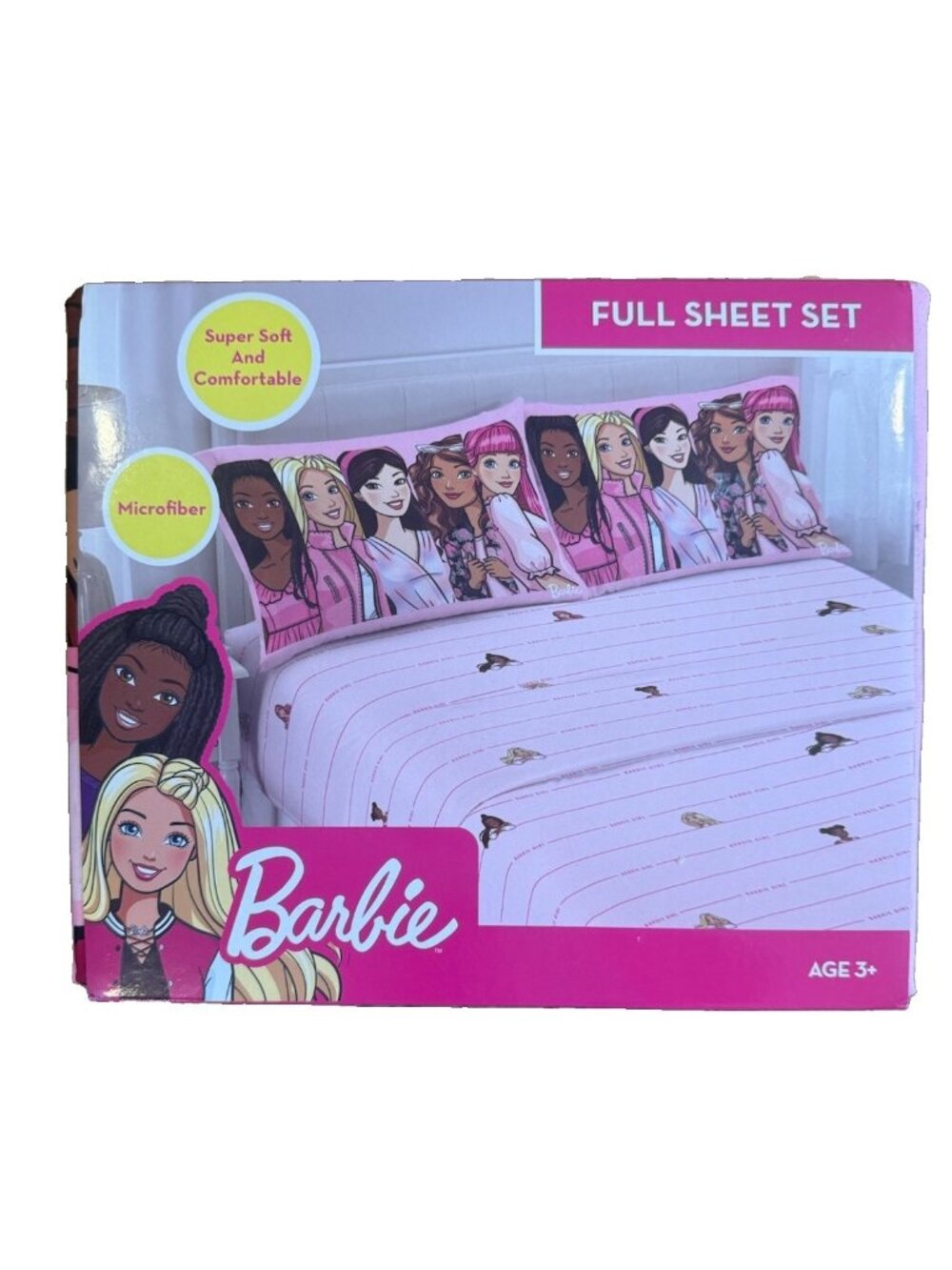 Barbie Full Sheet Set Kids Pink Microfiber Super Soft Bedding Characters Girls
